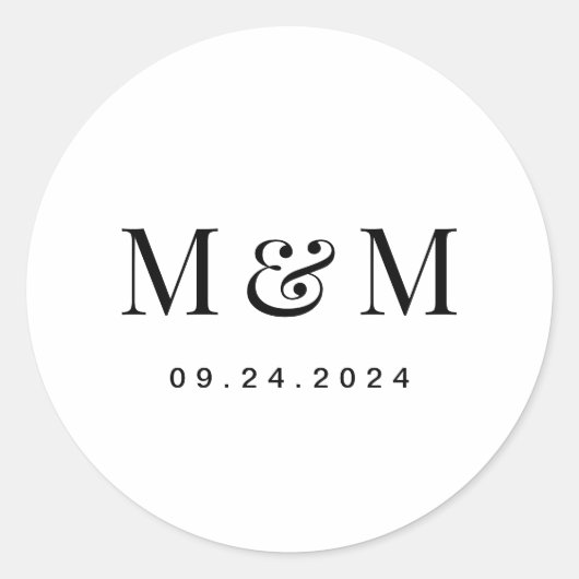 Classic Black & White Monogram Typography Wedding Ronde Sticker (Voorkant)
