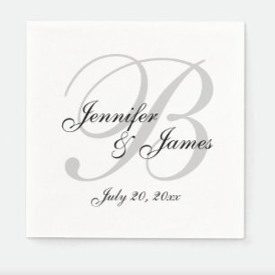 Classic Black White Monogram Weddenschap Paper Nap Servetten