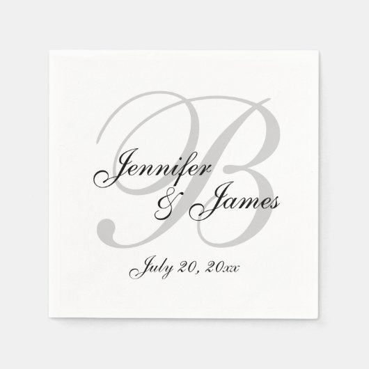 Classic Black White Monogram Weddenschap Paper Nap Servetten (Voorkant)
