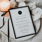 Classic Black & White Monogram Wedding Invitation Kaart
