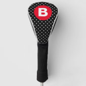 Classic Black & White Polka Dot with Red Monogram Golfheadcover (Voorkant)