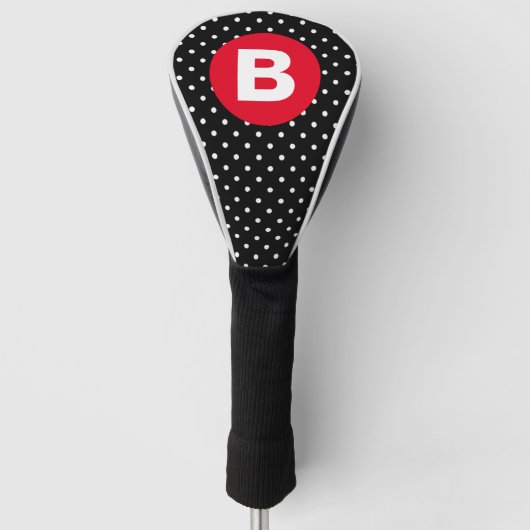 Classic Black & White Polka Dot with Red Monogram Golfheadcover (Voorkant)
