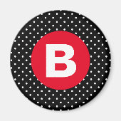 Classic Black & White Polka Dot with Red Monogram Magneet (Voorkant)