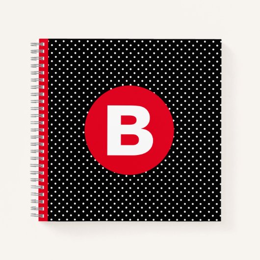 Classic Black & White Polka Dot with Red Monogram Notitieboek (Voorkant)