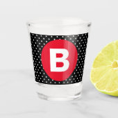 Classic Black & White Polka Dot with Red Monogram Shot Glas (Voorkant)