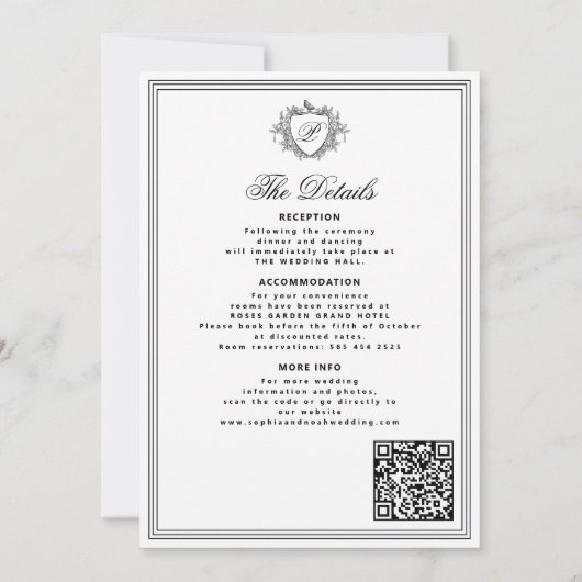Classic black white QR formal monogram wedding  Kaart (Achterkant)
