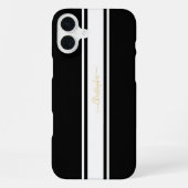Classic Black White Racing Stripes Gold Monogram iPhone Hoesje (Achterkant)