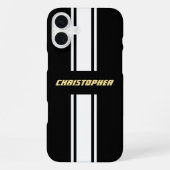 Classic Black White Racing Stripes Gold Monogram iPhone Hoesje (Achterkant)