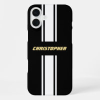 Classic Black White Racing Stripes Gold Monogram