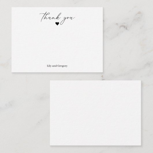Classic Black White Script Heart Hartelijk dank Notitiekaartje (Voorkant / Achterkant)