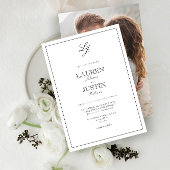 Classic Black White Script Monogram foto-huwelijk Kaart