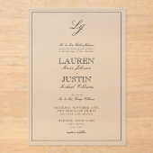 Classic Black & White Script Monogram Weddenschap Acryl Uitnodigingen (Voorkant)