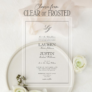 Classic Black & White Script Monogram Weddenschap Acryl Uitnodigingen