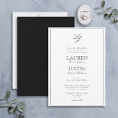 Classic Black & White Script Monogram Weddenschap Kaart