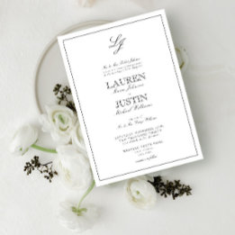 Classic Black & White Script Monogram Weddenschap Kaart
