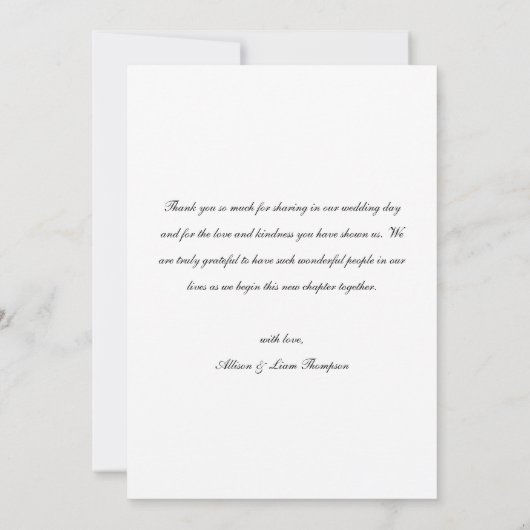 Classic Black & White Script Wedding Photo Bedankkaart (Achterkant)
