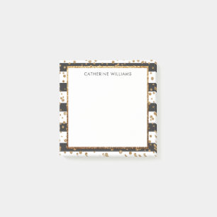 Classic Black White Stripe Gold Glitter Confetti Post-it® Notes