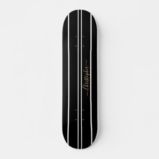 Classic Black White Stripes Cool Skater Monogram Persoonlijk Skateboard (Voorkant)