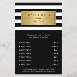 Classic Black White Stripes Gold Service Menu