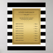 Classic Black White Stripes Gold Service Menu Poster (Voorkant)