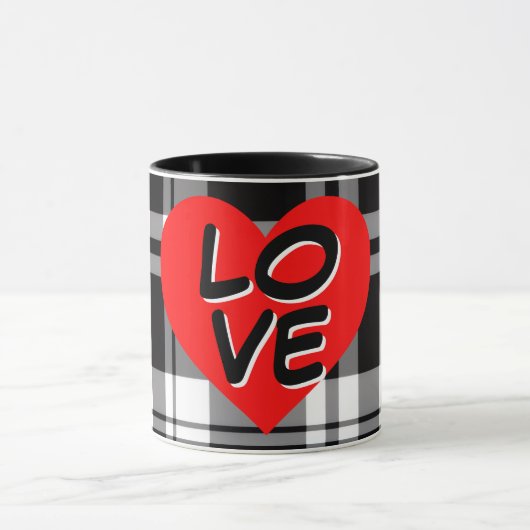 Classic Black White tartan plaid red heart detail Mok (Midden)