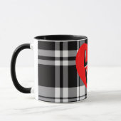 Classic Black White tartan plaid red heart detail Mok (Links)
