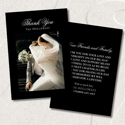 Classic Black & White Wedding Photo Thank You Card Bedankkaart