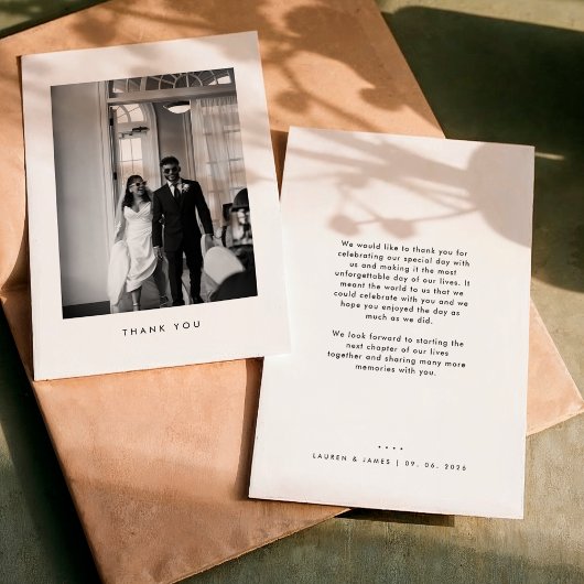 Classic Black & White Wedding Photo Thank You Card Bedankkaart