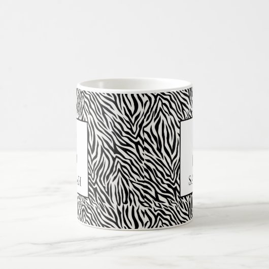 Classic Black White Zebra Monogram Initial Mug Koffiemok (Center)