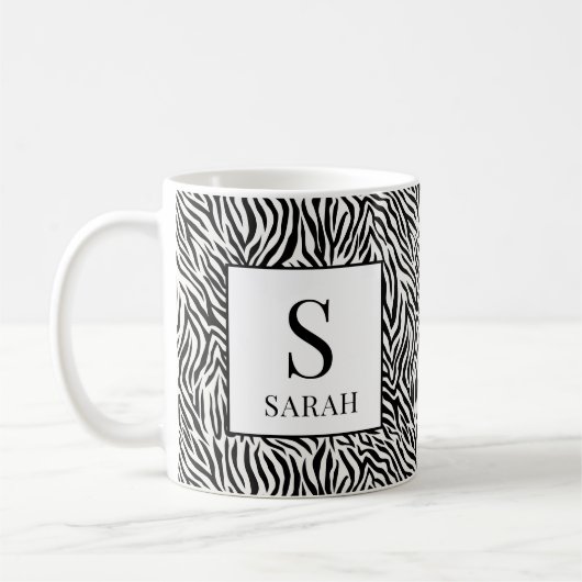 Classic Black White Zebra Monogram Initial Mug Koffiemok (Links)