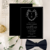 Classic Black Wildflower Monogram Crest Weddenscha Kaart