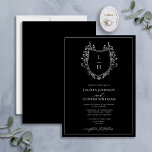 Classic Black Wildflower Monogram Crest Weddenscha Kaart<br><div class="desc">Ben je op zoek naar een moderne draai op een klassieke trouwuitnodiging? Kijk dan niet verder dan onze klassieke zwarte Wildflower Monogram Crest Wedding Uitnodiging! Deze mooie uitnodiging is ontworpen met een handgetekende kreet die is geperst met wilde bloemen en vlinders. Het kenmerkt uw monogram initialen in een stijlvol doopvont,...</div>