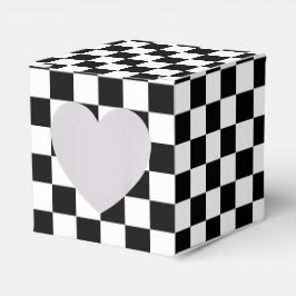 Classic Black with White Square Pattern Heart Bedankdoosjes