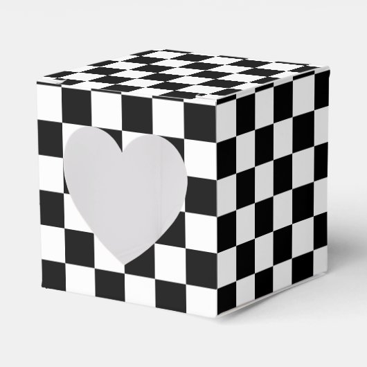 Classic Black with White Square Pattern Heart Bedankdoosjes (Voorkant Zijde)