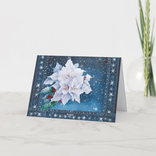 Classic Blank Niet-Foto Bloemen Vrolijk Kerstmis Feestdagen Kaart (Achterkant)