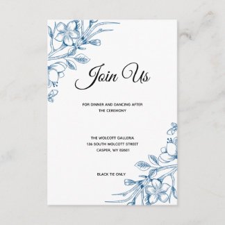 Classic Blauw Bloemen Bruiloft Receptie Kaart