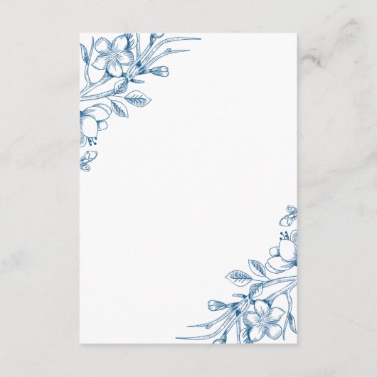 Classic Blauw Bloemen Bruiloft Receptie Kaart (Achterkant)