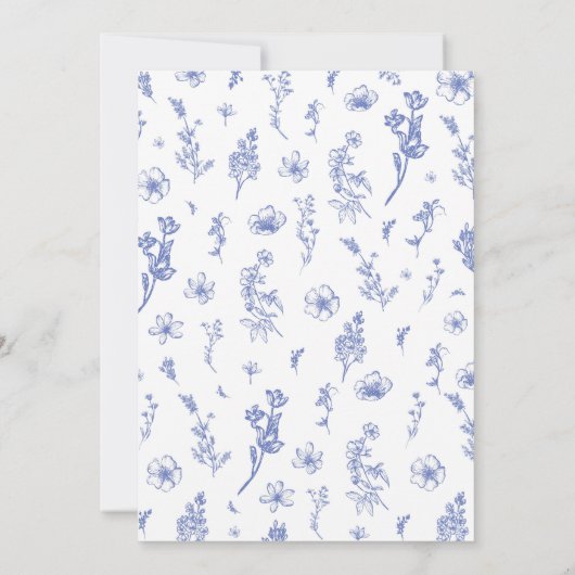 Classic Blauw  Bloemen Wildbloem Bruiloft Kaart (Achterkant)