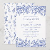 Classic Blauw  Bloemen Wildbloem Bruiloft Kaart (Voorkant / Achterkant)
