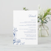 Classic  Blauw Bloementuin Bruiloft Details Informatiekaartje (Staand voorkant)