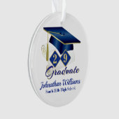 Classic Blauw en Goud 20xx Afstuderen Foto Ornament (voorkant)