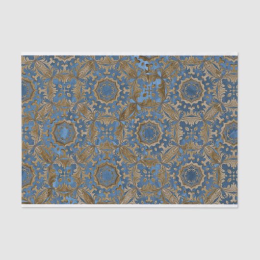  Classic Blauw en Goud Damast Pattern Tissuepapier (Voorkant)