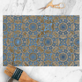 Classic Blauw en Goud Damast Pattern Tissuepapier