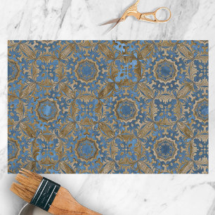 Classic Blauw en Goud Damast Pattern Tissuepapier