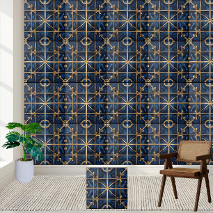 Classic Blauw en Goud Grieks Sleutelpatroon Tegel Tegeltje