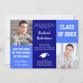 Classic Blauw en Wit Afstuderen Fotosjabloon Kaart (Voorkant)