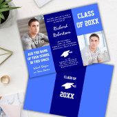 Classic Blauw en Wit Afstuderen Fotosjabloon Kaart