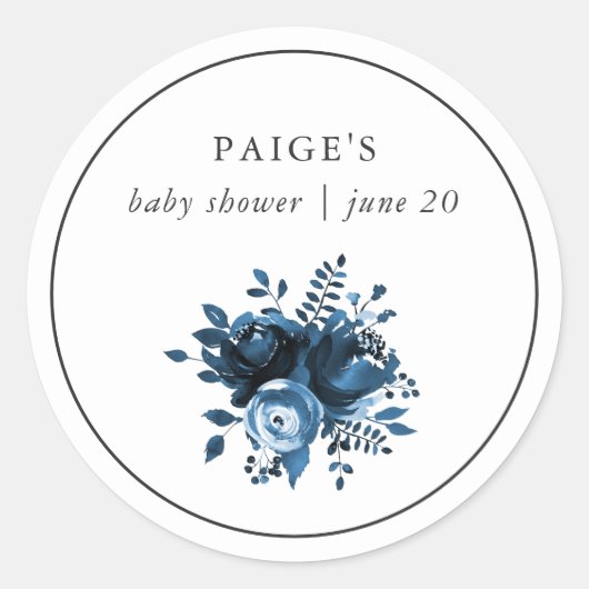 Classic Blauw en Wit Bloemen Baby shower Sticker (Voorkant)