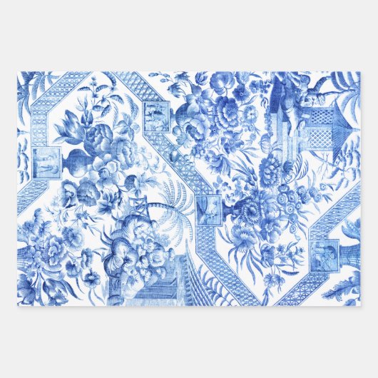 Classic  Blauw en Wit Pagode Chinoiserie Inpakpapier Vel (Voorkant 2)