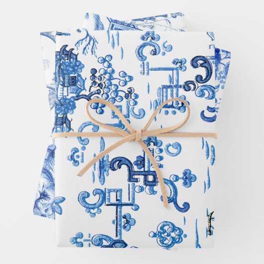 Classic  Blauw en Wit Pagode Chinoiserie Inpakpapier Vel (In situ)
